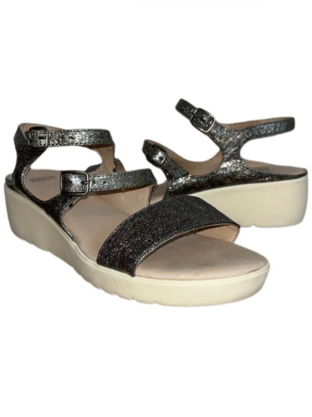 Johnston & Murphy Clara Platform Wedge Sandals metallic pewter Woman's Size 9.5